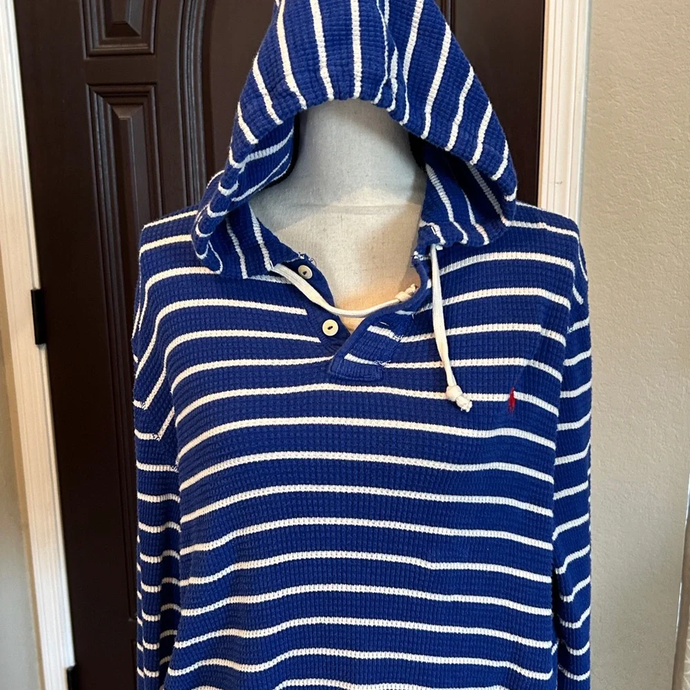 Polo Ralph Lauren Blue and White Striped Hooded Thermal